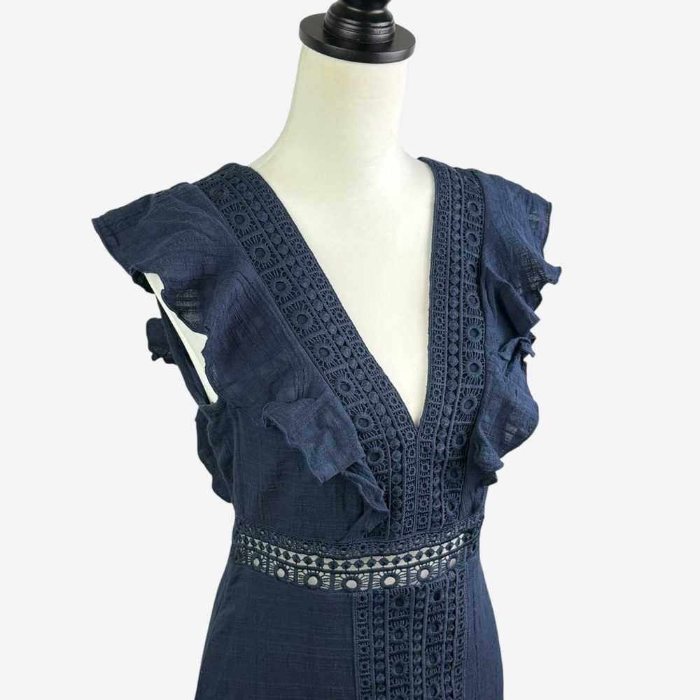 NWT Francesca's Navy Blue Ritah Crochet Lace Flutter Mini Dress Blue Rain • M - Picture 4 of 15